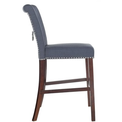 Elegant Transitional Navy Blue Bar Stool with Metal Accents, Set of 2