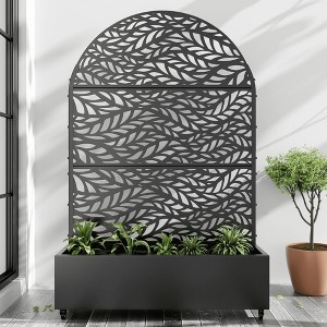 Wooakway 72"H Arch Metal Planter Box with Trellis Raised Garden Bed with Arbor Privacy Screen with Wheels - 1 of 4