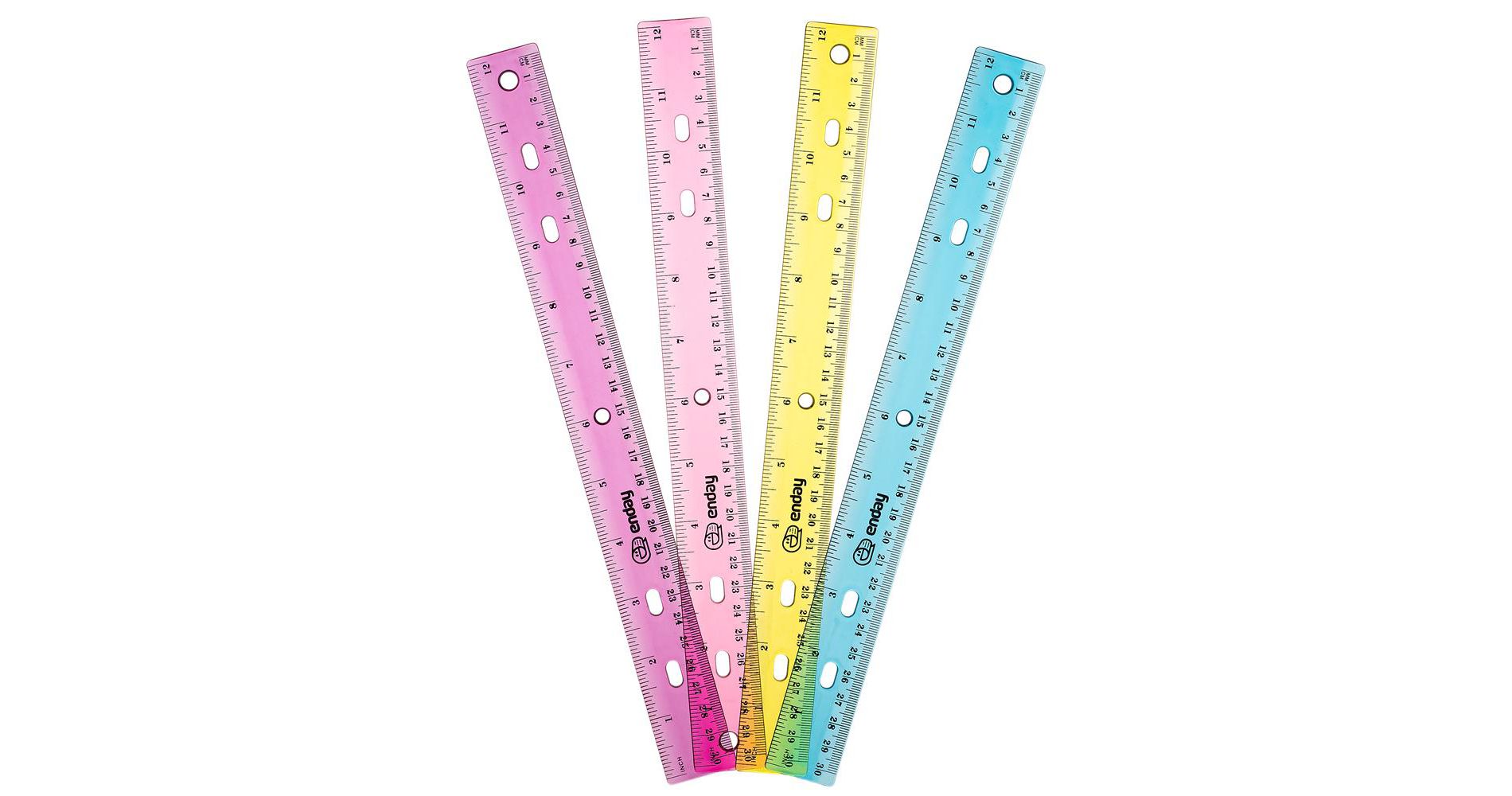 Enday 12" (30cm) Jewel Tones Color Ruler, 4 Pack