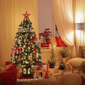 4.5 Ft PreLit Artificial Christmas Tree with Lights,Snow Flocked,Traditional Green Design,Include Elk Base and Berries for In/Outdoor Holiday Decor - 1 of 4