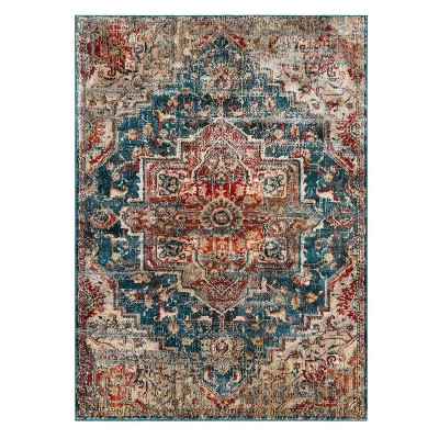 Blue and Red 9' x 12' Synthetic Oriental Area Rug