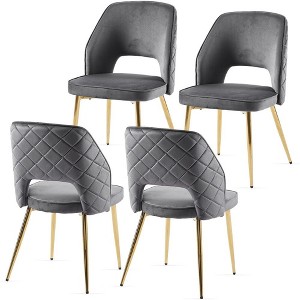 NicBex Set of 4  Hollow-Back Velvet Dining Chairs with Gold Metal Legs,Upholstered Armless Chairs for Kitchen,Living Room(3 Colors) - 1 of 4