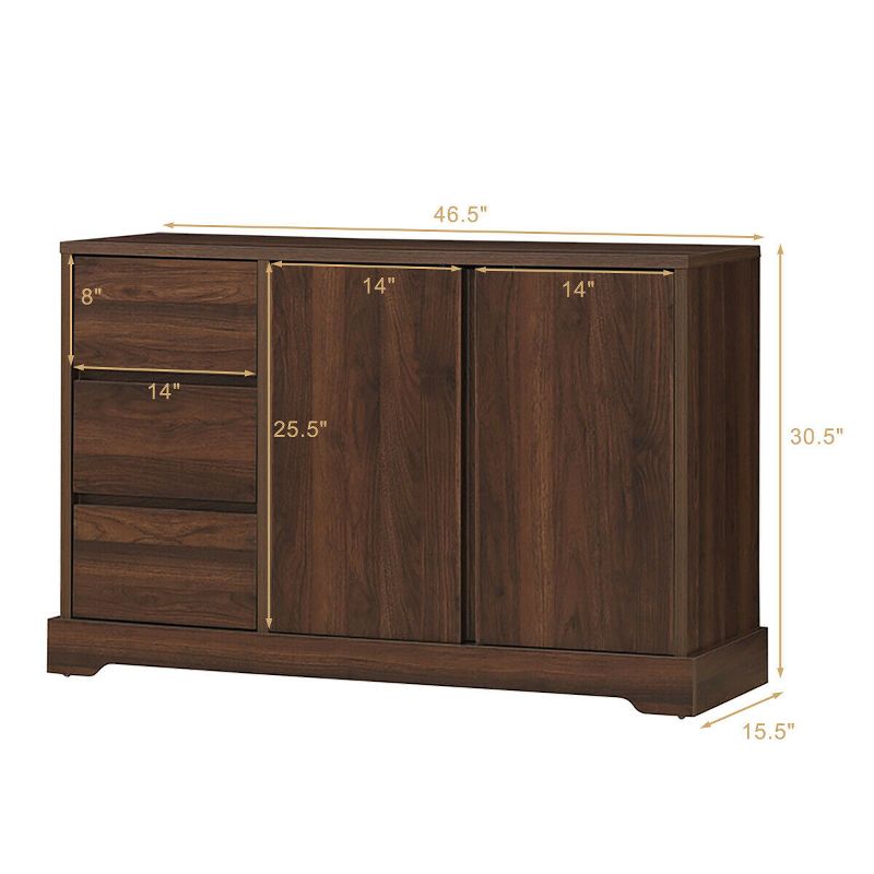 Costway Buffet Sideboard Cupboard Cabinet Console Table W/ 3 Drawers & Adjustable Shelf, 2 of 11