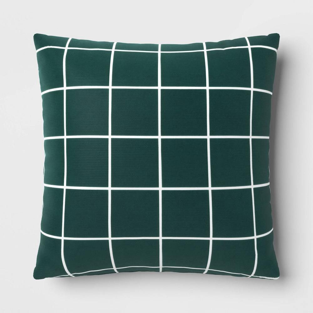 Photos - Pillow 17"x17" Grid Square Outdoor Throw  Fern Green - Room Essentials™: UV
