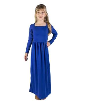 24seven Comfort Apparel Girls Long Sleeve Pleated Maxi Dress Solid Color