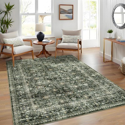 Floral Indoor Rug - Non-Slip, Washable Low-Pile Carpet for Living Room, Bedroom & Kitchen | Stain-Resistant