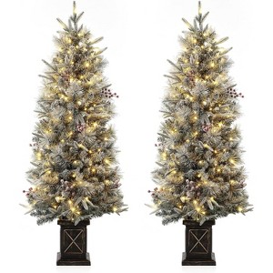 4.5ft Artificial Christmas Tree with 108/200/300 Warm LED Lights for Home, Entrances, Prelit Snow Flocked Xmas Tree, Retro Pot - 1 of 4