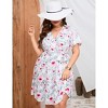 Plus Size Women's V Neck Short Sleeve Dress with Belt Flowy Casual Summer Day Dress - 2 of 4