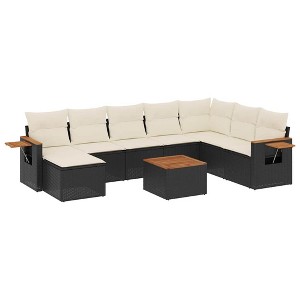 vidaXL 9 Piece Patio Sofa Set with Cushions Black Poly Rattan - Black and Cream With Table - 1 of 4