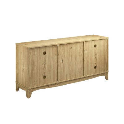 60" Beige Wood TV Stand with Cabinets and Drawers