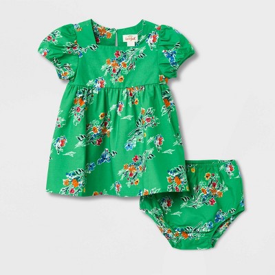 Image of Baby Girls' Floral Short Sleeve Dress - Cat & Jack™ Green Newborn
