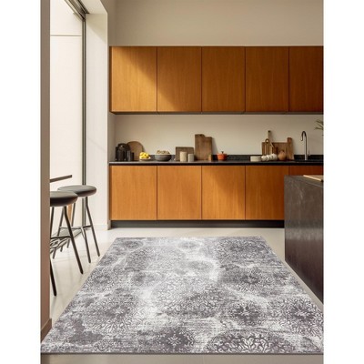 Elegant Monte Carlo 5' Square Light Gray Floral Synthetic Rug