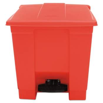 Rubbermaid Commercial Indoor Utility Step-On Waste Container Square Plastic 8gal Red 6143RED