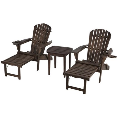 Jiallo Oceanic Collection Adirondack Chaise Lounge Chair Foldable, cup and glass holder, built in ottoman, Set of 2 Lounge chairs and 1 end table