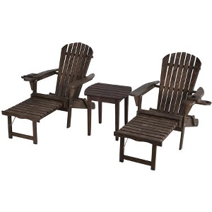 Jiallo Oceanic Collection Adirondack Chaise Lounge Chair Foldable, cup and glass holder, built in ottoman, Set of 2 Lounge chairs and 1 end table - 1 of 4