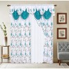 Home Mart Goods Turquoise Luxury Floral Embroidery Rod Pocket Window Panel Attached Valance Satin Backing 2 Tie Backs Curtain Set (2 Panels) - 3 of 4