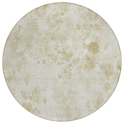 Khaki Beige And Tan Floral Washable Indoor Outdoor Area Rug