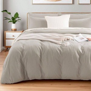Queen Size Duvet Cover, 100 Washed Cotton, Organic Linen - Like, Breathable Durable, Cream Grey - 1 of 4