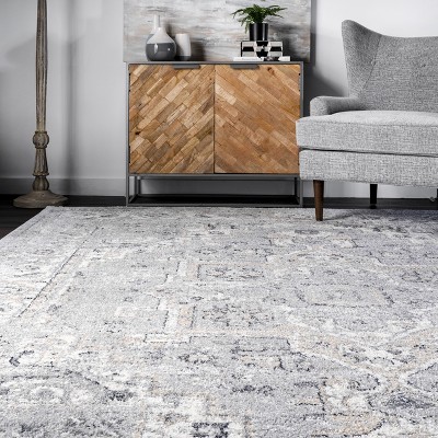 Gena Light Gray 9' x 12' Synthetic Medallion Area Rug