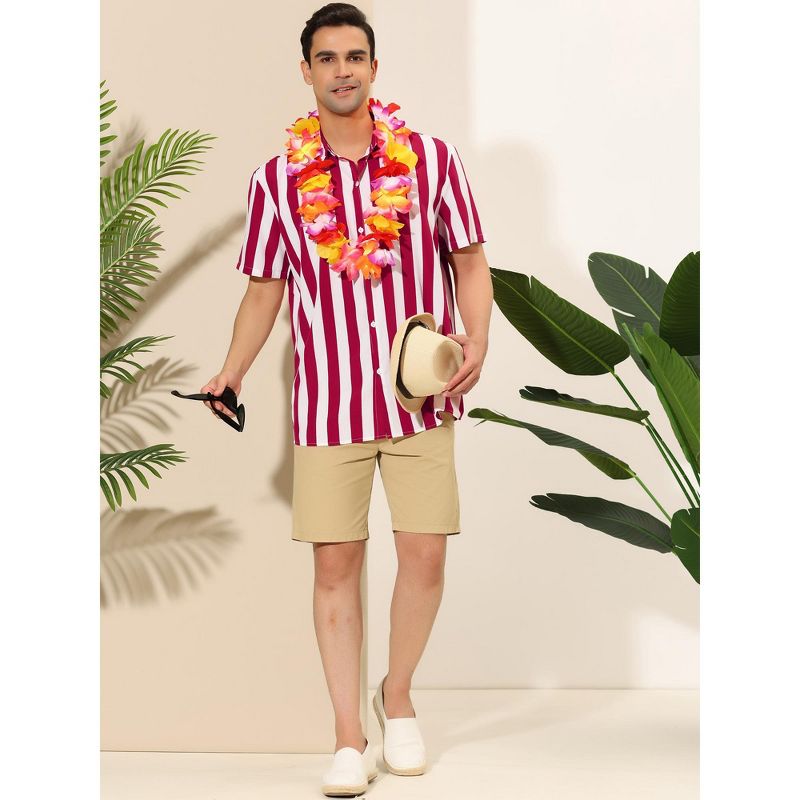 Lars Amadeus Men's Stripe Short Sleeved Color Block Button Down Beach Shirt, 3 of 7