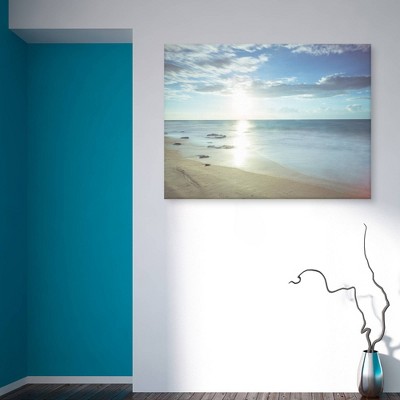 Sunshine Shores Coastal Scene Blue and Beige Canvas Print