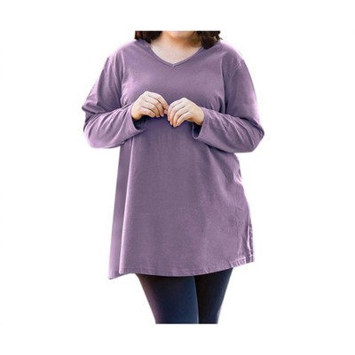 Women's Jersey V-Neck Long Sleeve Tunic - Plus - On The Plus Side