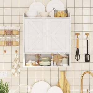 Bathroom Cabinet Storage Farmhouse White Over Toilet Cabinet with Adjustable Shelves Double Barn Doors for Bathroom - 1 of 4