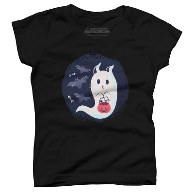 Girl's Design By Humans halloween ghost cat By ArtStyleAlice T-Shirt