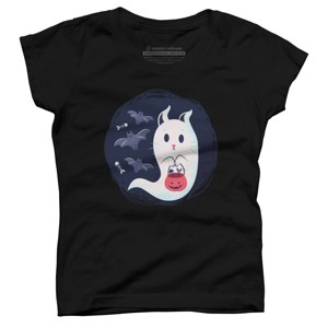Girl's Design By Humans halloween ghost cat By ArtStyleAlice T-Shirt - 1 of 2