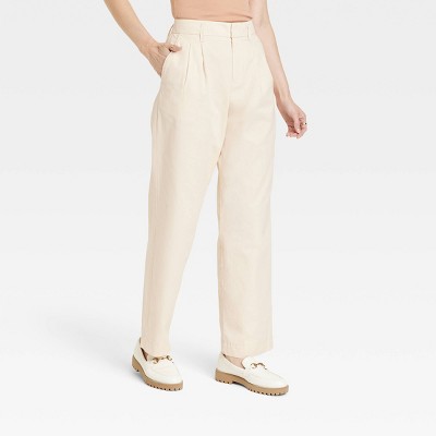 Women's High-rise Pleat Front Straight Chino Pants - A New Day™ Cream 12 :  Target