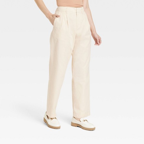 Women's High-Rise Pleat Front Straight Chino Pants - A New Day™ Cream 12