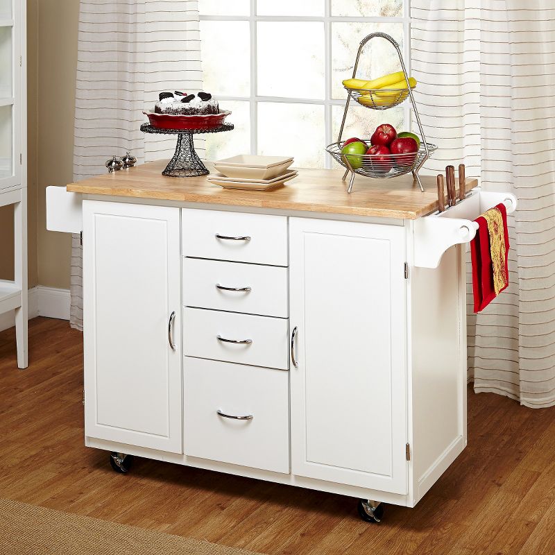 Cottage Country Wood Top Kitchen Cart White - Buylateral, 4 of 7