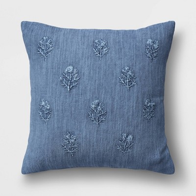 Embroidered Floral Square Throw Pillow Blue - Threshold™