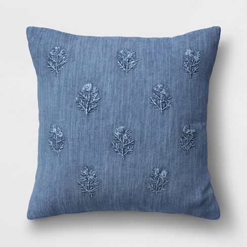 Embroidered Fl Square Throw Pillow