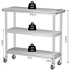 3-Tier Metal Prep Table with 2 Undershelf & Gloves, Commercial Kitchen Utility Workstation for Restaurant, Hotel, Laundry - 3 of 4