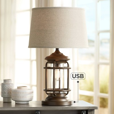 Bronze Industrial Table Lamp with Edison Bulb and USB Port