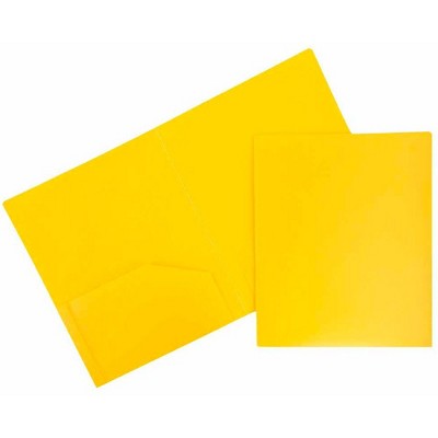 JAM Paper Heavy Duty Plastic Two-Pocket School Folders Yellow 383HYEA