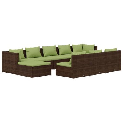 vidaXL Garden Lounge Set Brown with Green Cushions