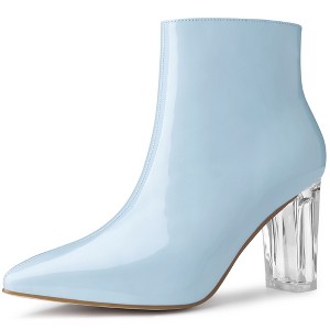 Allegra K Women's Clear Heel Pointy Toe Size Zip Chunky Heels Ankle Boots - 1 of 4