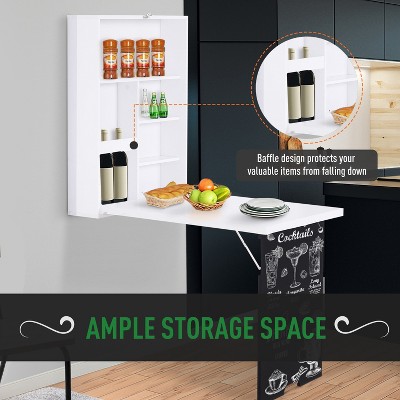 White Wall Mounted Foldable Desk with Blackboard and Shelves
