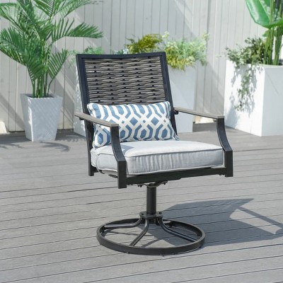 Moda Furnishings 2PCS Steel Teslin Wicker Outdoor Swivel Dining Armchairs