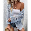 Women's Crochet Cardigan Long Sleeve Tie Front Hollow Out Thin Cardigan - 3 of 3