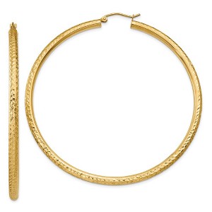Black Bow Jewelry 3mm x 65mm, 14k Yellow Gold, Diamond-cut Round Hoop Earrings - 1 of 4