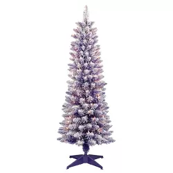 4.5ft Puleo Pre-Lit Purple Flocked Slim Artificial Christmas Tree Clear Lights