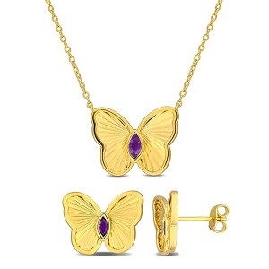 EVERLY JEWELRY | Yellow Plated Sterling Silver/4ct TGW Amethyst Butterfly Earrings and Necklace Set - 17 in - 1 of 4