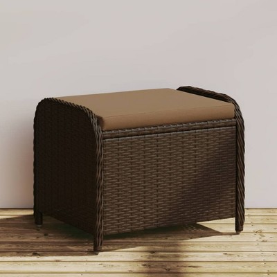 vidaXL Patio Stool with Cushion Brown 22.8"x18.1"x18.1" Poly Rattan