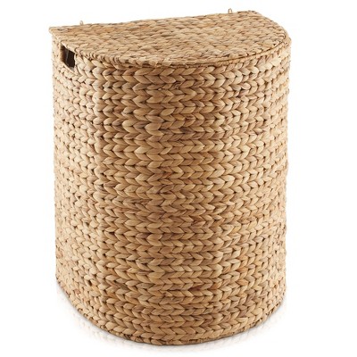 Natural Wicker Half-Moon Laundry Hamper with Lid