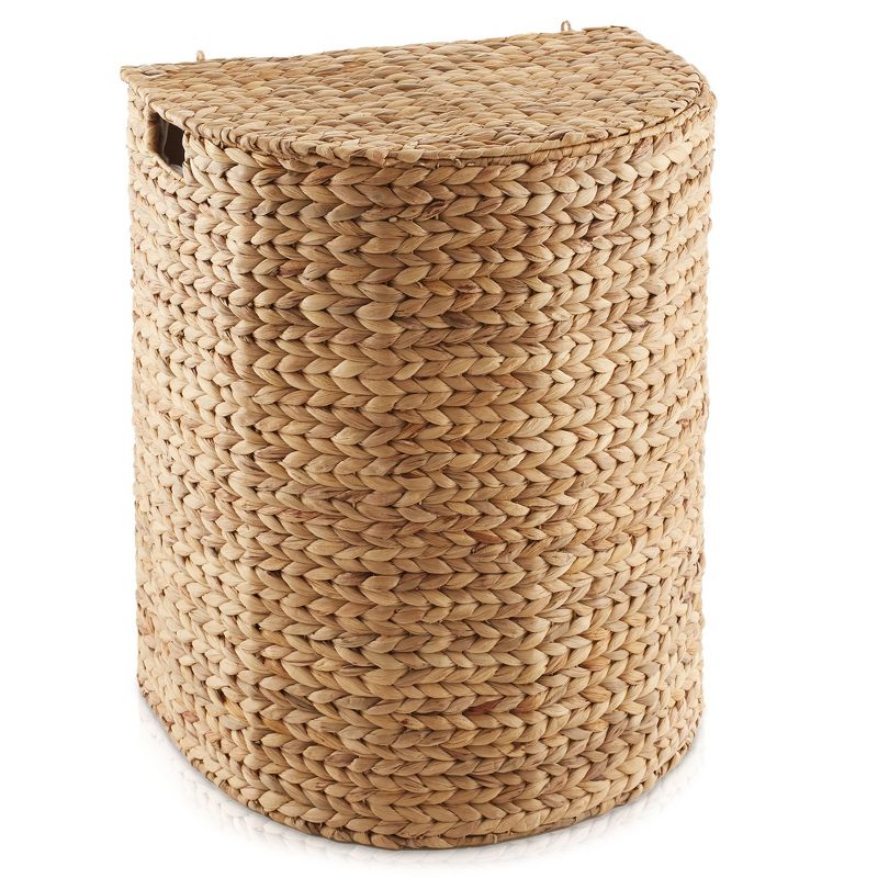 Casafield Half Moon Laundry Hamper with Lid and Removable Liner Bag, Woven Water Hyacinth Laundry Basket for Clothes, Towels, 2 of 7