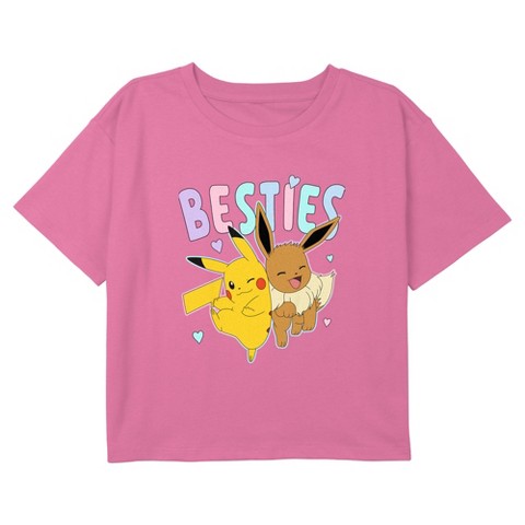 Pokemon Girl's Pokemon Cute Eevee and Pikachu Graphic Graphic Cropped T-Shirt - Light Pink - Medium