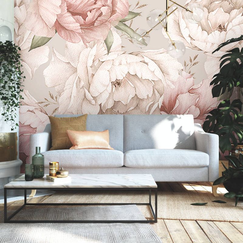 Watercolor Floral Peel and Stick Wallpaper Mural Pink - RoomMates, 4 of 7